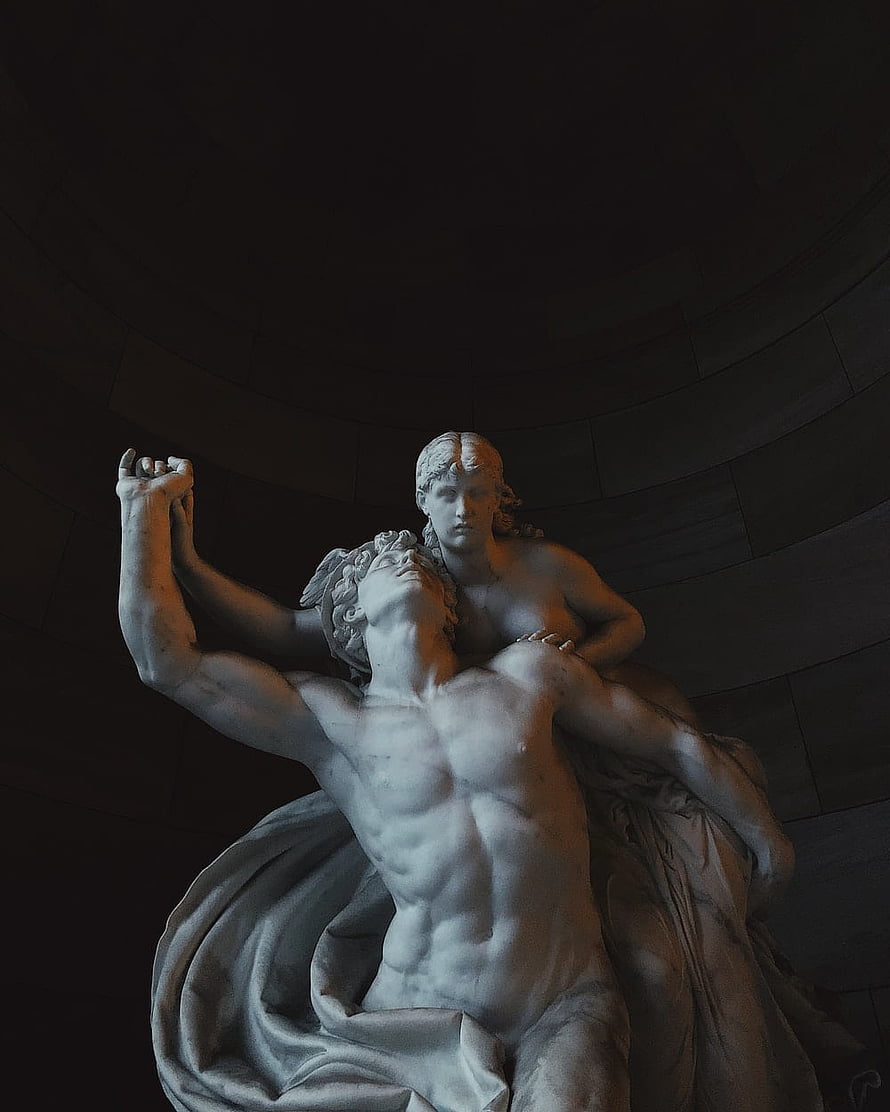 The Rape of the Sabine Women by Antonio Canova, dramatic neoclassical marble sculpture in a dark niche HD phone wallpaper