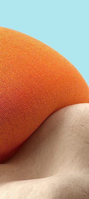 Abstract Orange Textured Sphere on Beige Surface with Light Blue Background HD phone wallpaper
