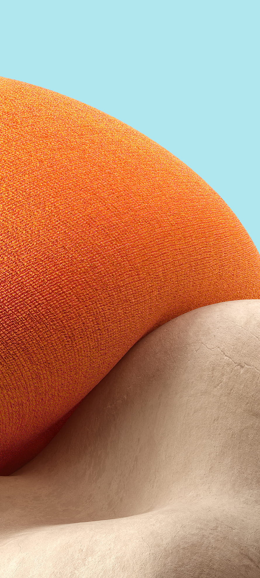 Abstract Orange Textured Sphere on Beige Surface with Light Blue Background HD phone wallpaper