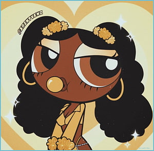 Cute Cartoon Girl With Big Eyes And Golden Flower Hair Accessories HD wallpaper
