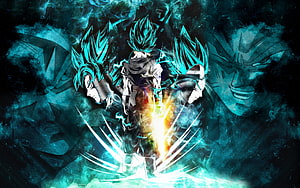 Dark Goku and Vegeta in Dragon Ball Super with Blue Aura and Energy Blast HD wallpaper