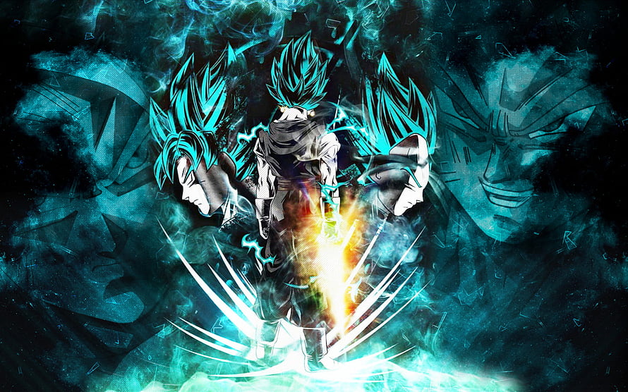 Dark Goku and Vegeta in Dragon Ball Super with Blue Aura and Energy Blast HD wallpaper