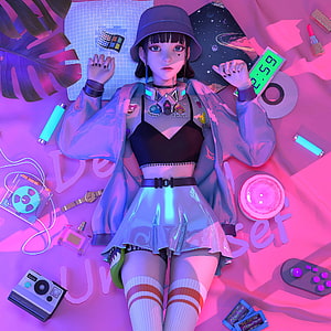 Cyberpunk Anime Girl in Neon Pink and Blue Futuristic Fashion HD phone wallpaper