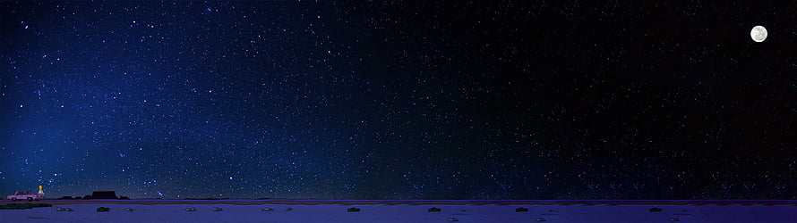 Starry Night Sky Over Desert Road With Moon And Distant Car HD wallpaper
