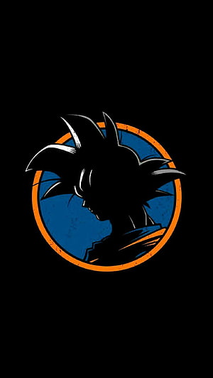 Dragon Ball Z Goku Silhouette Portrait in Blue and Orange Circle HD phone wallpaper