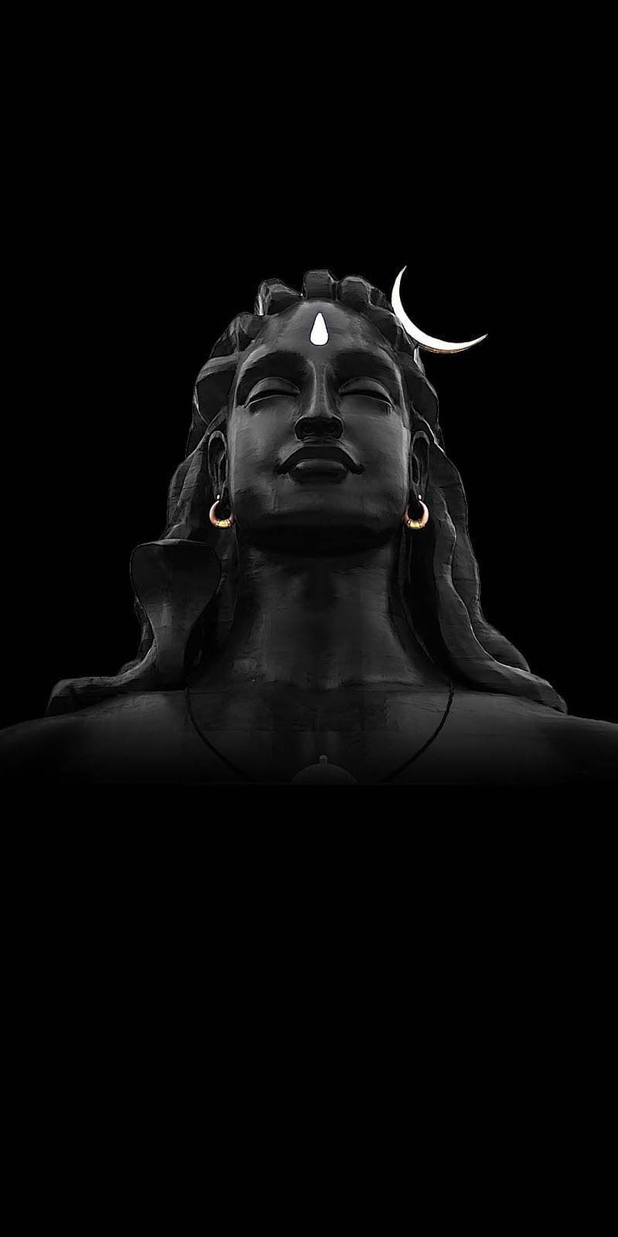 Serene Lord Shiva Statue With Crescent Moon And Third Eye On Black Background HD phone wallpaper