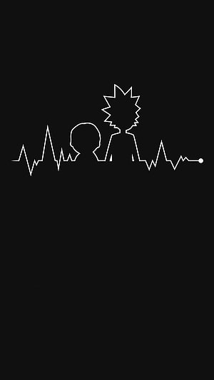 Rick and Morty Minimalist Heartbeat Line Art on Black Background HD phone wallpaper