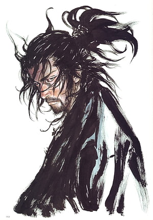 Miyamoto Musashi Samurai Portrait in Expressive Ink Brush Style HD phone wallpaper