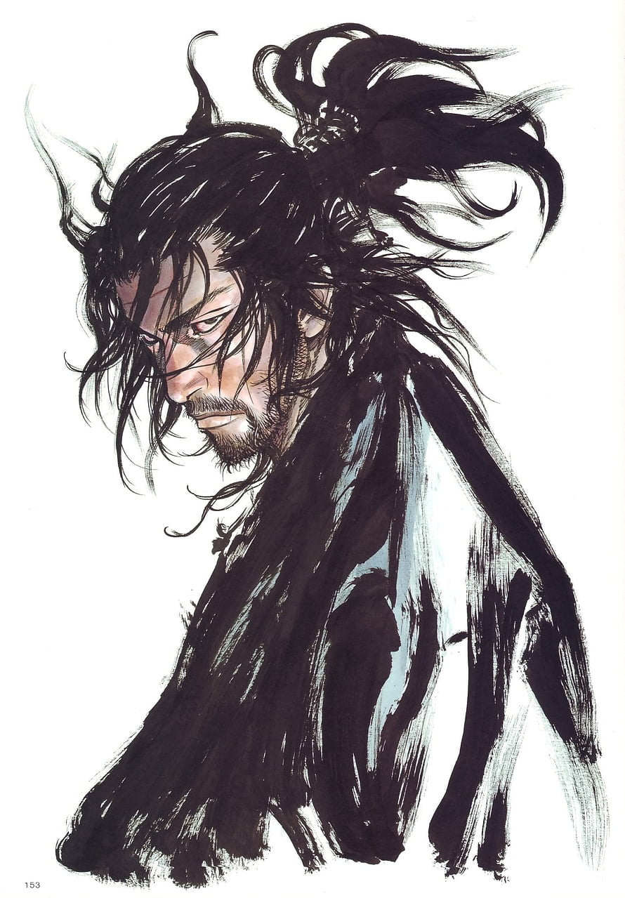 Miyamoto Musashi Samurai Portrait in Expressive Ink Brush Style HD phone wallpaper
