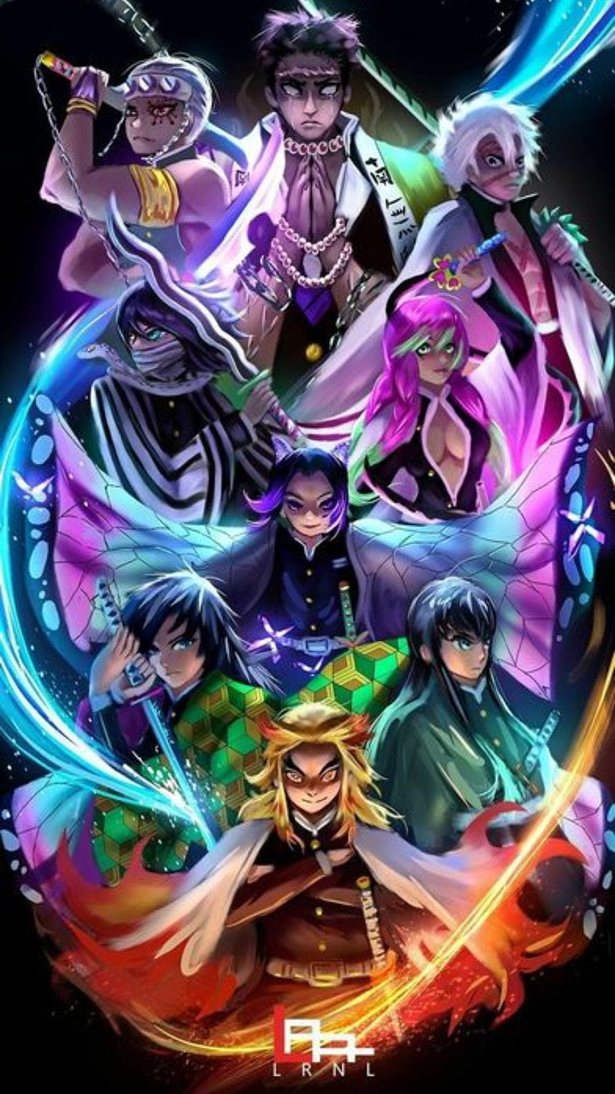 Demon Slayer Demon Corps Group Artwork with Vibrant Character Lineup HD phone wallpaper