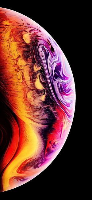 Vibrant Swirling Abstract Sphere with Fiery Orange and Purple Hues on Black Background HD phone wallpaper