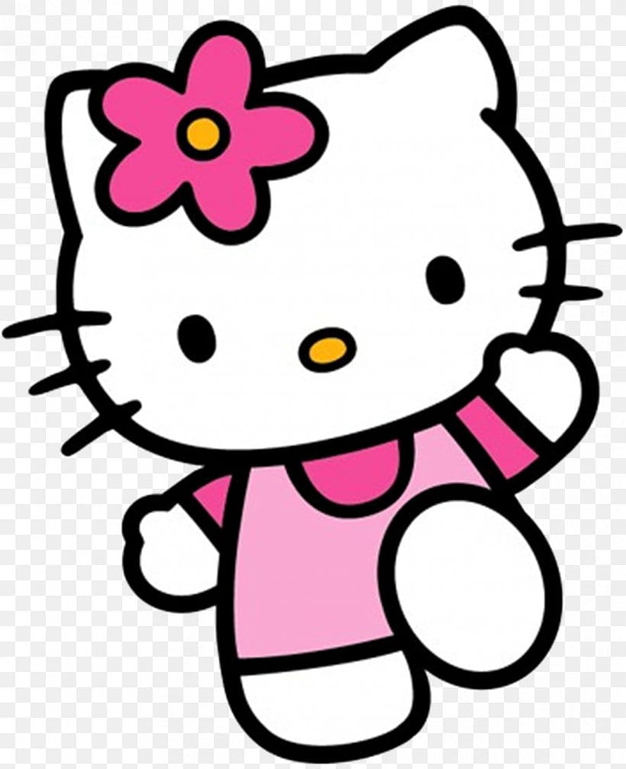 Cute Hello Kitty Cartoon Character Wearing Pink Dress and Flower Headband HD phone wallpaper