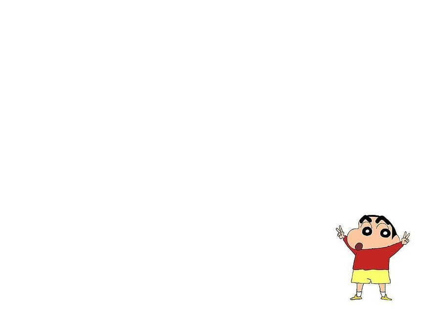 Crayon Shin-chan Anime Character Peace Sign Pose on White Background HD wallpaper