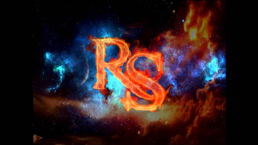 Flaming RS Monogram Set Against a Vibrant Cosmic Nebula and Starfield HD wallpaper