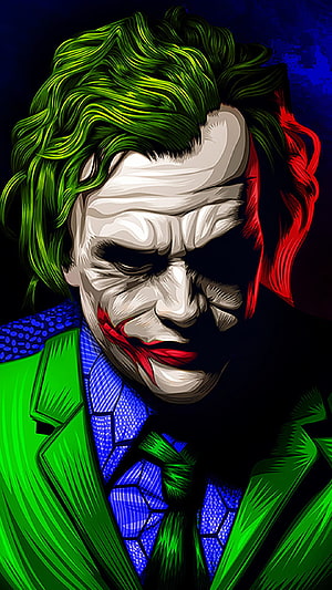 Joker Digital Portrait with Green Hair and Red Lips in Stylized Comic Art HD phone wallpaper