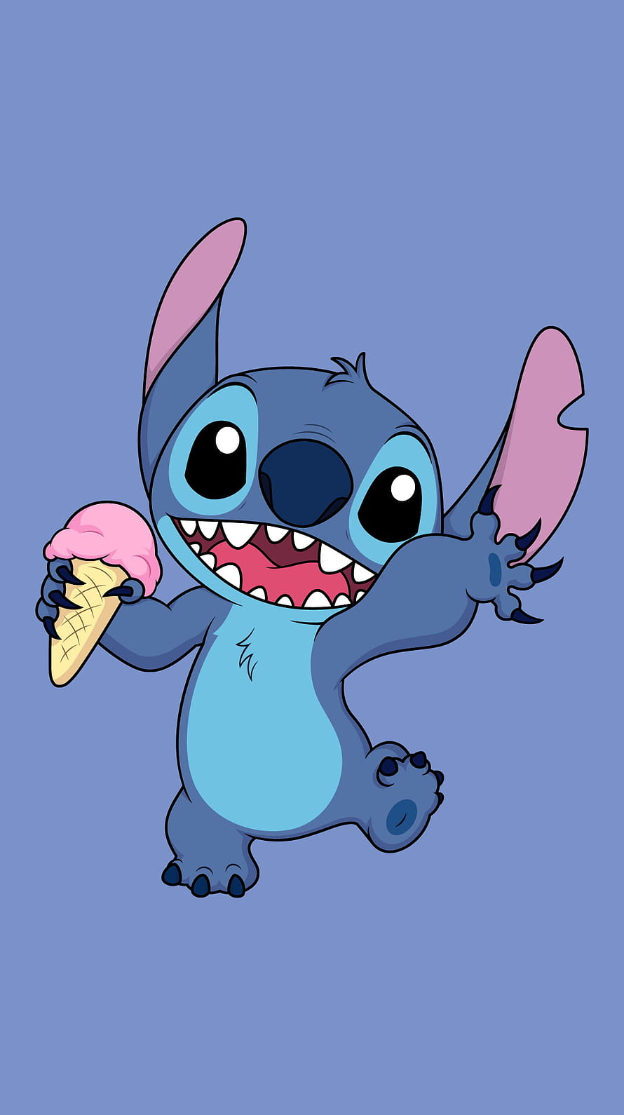 Stitch from Lilo and Stitch Holding a Pink Ice Cream Cone on a Blue Background HD phone wallpaper