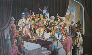Historical Painting of Maharaja Ranjit Singh and His Court in Traditional Attire HD wallpaper