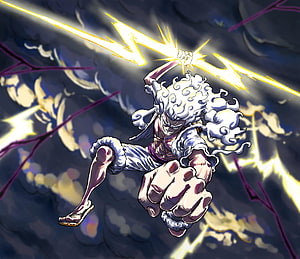 Monkey D. Luffy Gear 5 Sun God Nika Form Lightning Punch Anime Wallpaper HD wallpaper