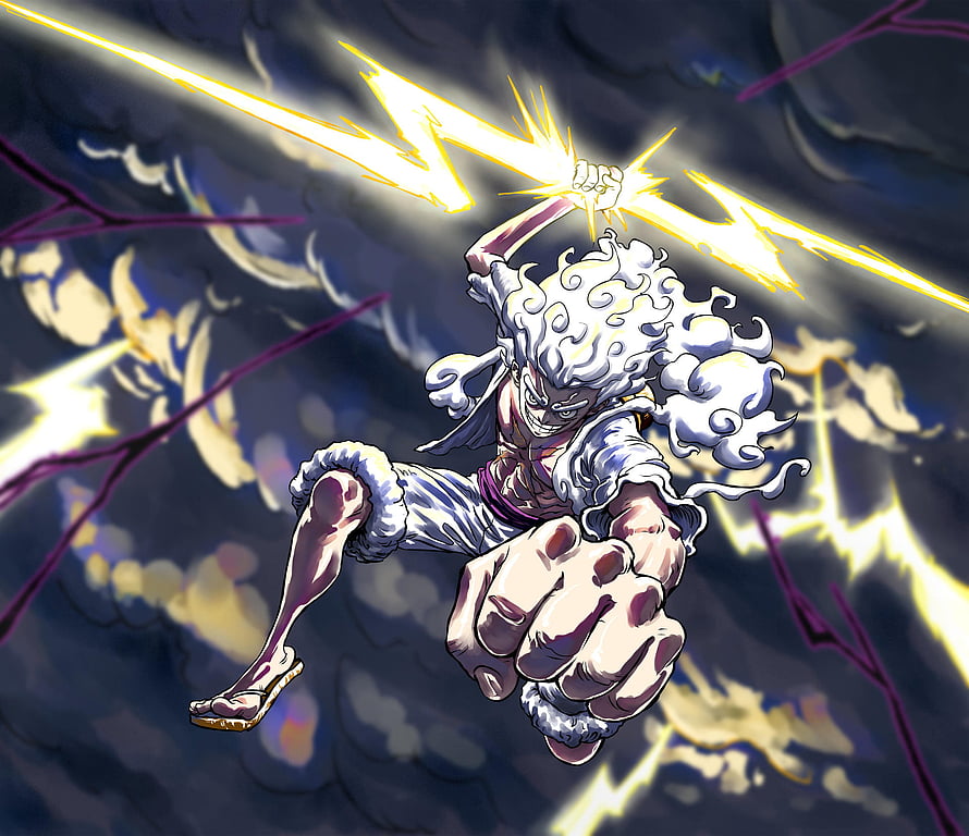Monkey D. Luffy Gear 5 Sun God Nika Form Lightning Punch Anime Wallpaper HD wallpaper