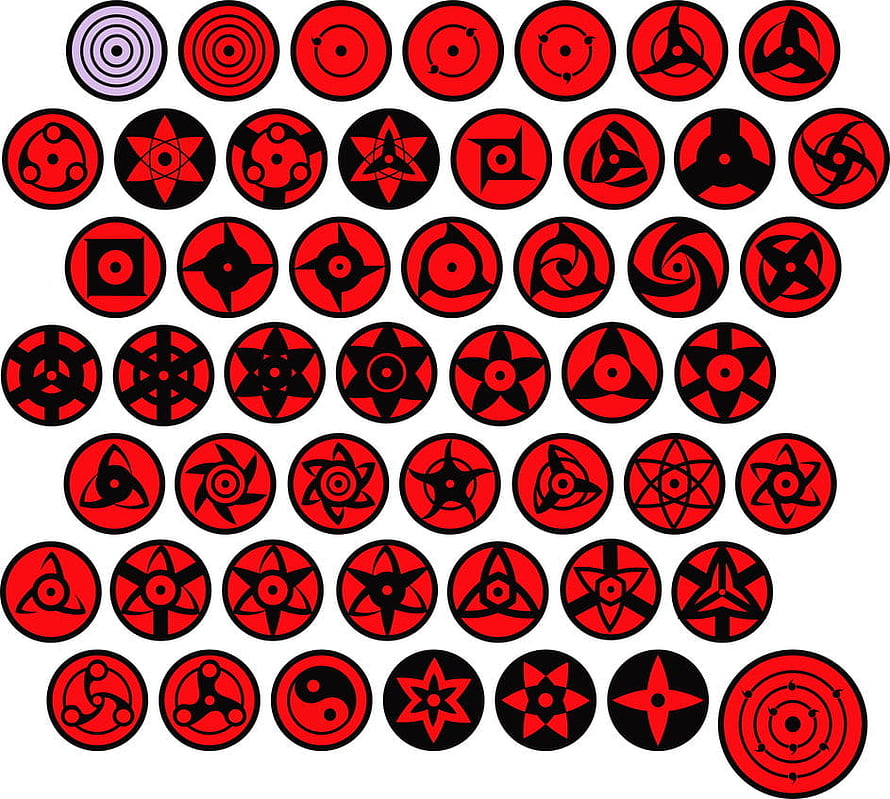 Complete Collection of Naruto Sharingan Eye Variations and Kyuubi Symbols HD wallpaper