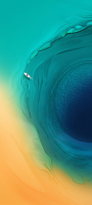 Aerial View of White Boat on Turquoise and Blue Ocean Waves HD phone wallpaper