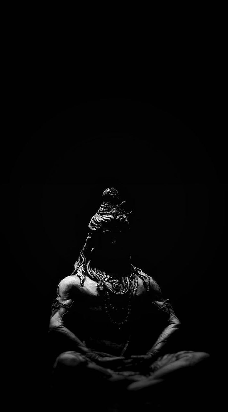 Dark Monochrome Statue of Meditating Buddha in Shadow HD phone wallpaper