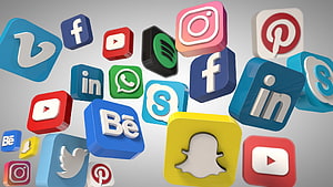 3D Social Media App Icons Floating Against a Neutral Gray Background HD wallpaper