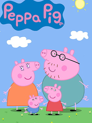 Peppa Pig Family Portrait on a Sunny Meadow with Blue Sky and Clouds HD phone wallpaper