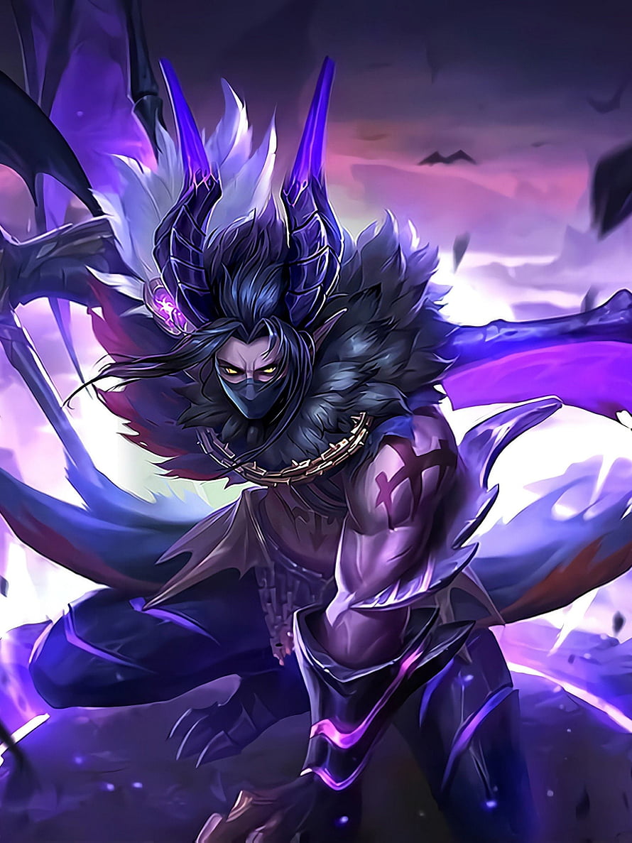 Dark Fantasy Demon Warrior with Purple Horns and Glowing Eyes HD phone wallpaper