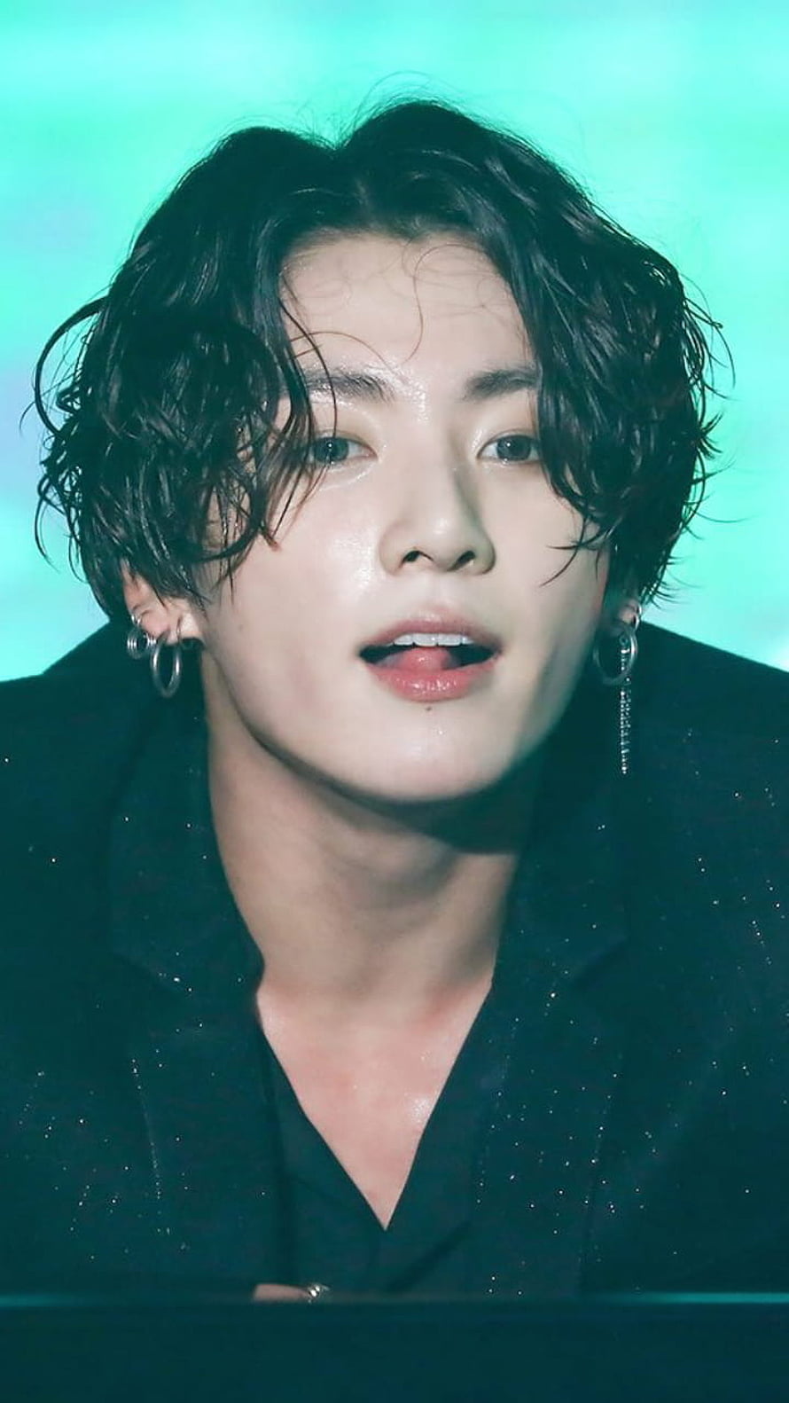 Jungkook BTS Portrait With Wavy Hair And Silver Earrings On Stage HD phone wallpaper
