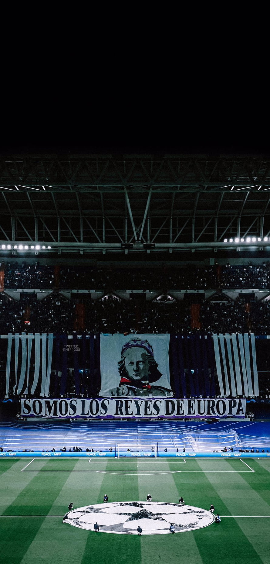 Real Madrid Champions League tifo display with Napoleon portrait and Somos Los Reyes de Europa banner at stadium HD phone wallpaper