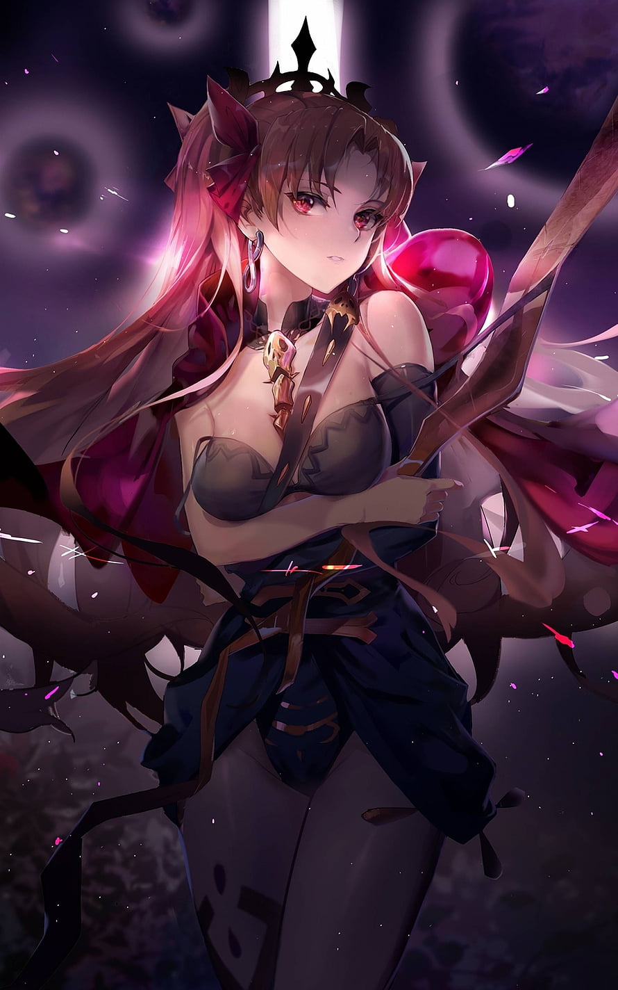 Ereshkigal from Fate Grand Order in Dark Fantasy Armor with Red Eyes and Flowing Hair HD phone wallpaper