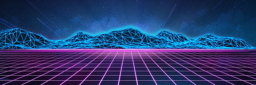 Retro Synthwave Landscape with Neon Wireframe Mountains and Grid Horizon HD wallpaper