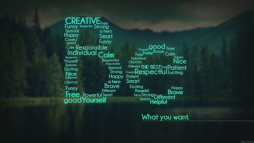Inspirational Word Cloud Over Misty Forest Lake Landscape HD wallpaper