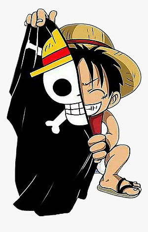 Monkey D. Luffy Holding Straw Hat Pirates Jolly Roger Flag Anime Illustration HD phone wallpaper