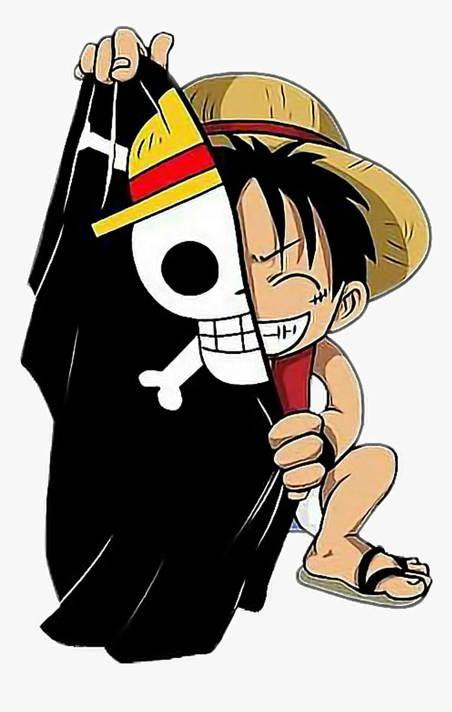 Monkey D. Luffy Holding Straw Hat Pirates Jolly Roger Flag Anime Illustration HD phone wallpaper