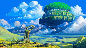 Laputa Castle in the Sky Floating Island and Robot Guardian Anime Landscape HD wallpaper