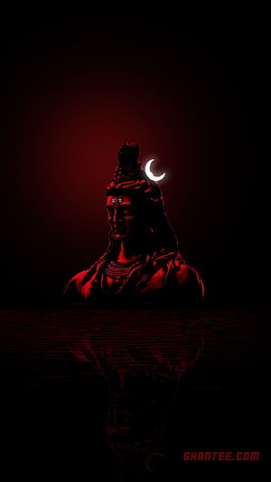 Lord Shiva Bust with Crescent Moon and Ganga in Dark Red Cinematic Style HD phone wallpaper