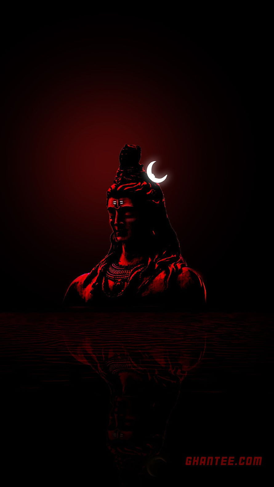 Lord Shiva Bust with Crescent Moon and Ganga in Dark Red Cinematic Style HD phone wallpaper