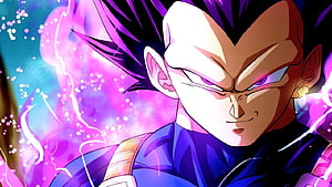 Vegeta Ultra Ego Form Anime Character with Purple Aura and Intense Expression HD wallpaper