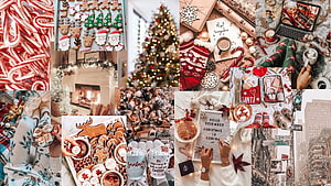 Cozy Christmas Morning Collage With Gingerbread, Hot Cocoa, And Festive Decor HD wallpaper