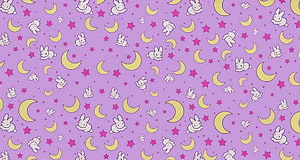 Cute Kawaii Rabbit and Moon Pattern on Lavender Background HD wallpaper