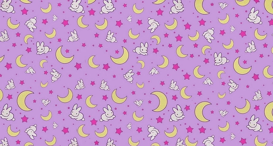 Cute Kawaii Rabbit and Moon Pattern on Lavender Background HD wallpaper