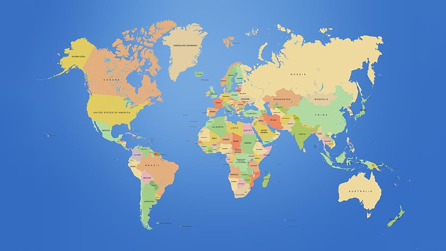 Colorful Political World Map With Labeled Countries On Blue Ocean Background HD wallpaper