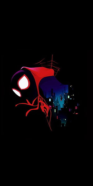 Miles Morales Spider-Man Silhouette with Neon Cityscape and Web Design, Shivam on SPIDER, amoled miles morales HD phone wallpaper
