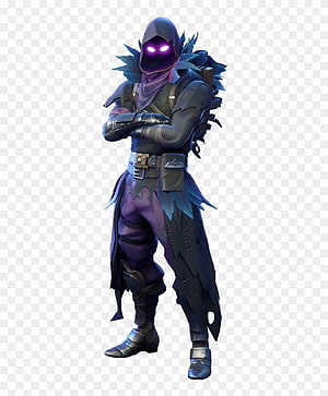 Fortnite Hooded Character with Glowing Purple Eyes and Feathered Armor HD phone wallpaper
