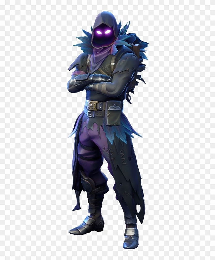 Fortnite Hooded Character with Glowing Purple Eyes and Feathered Armor HD phone wallpaper