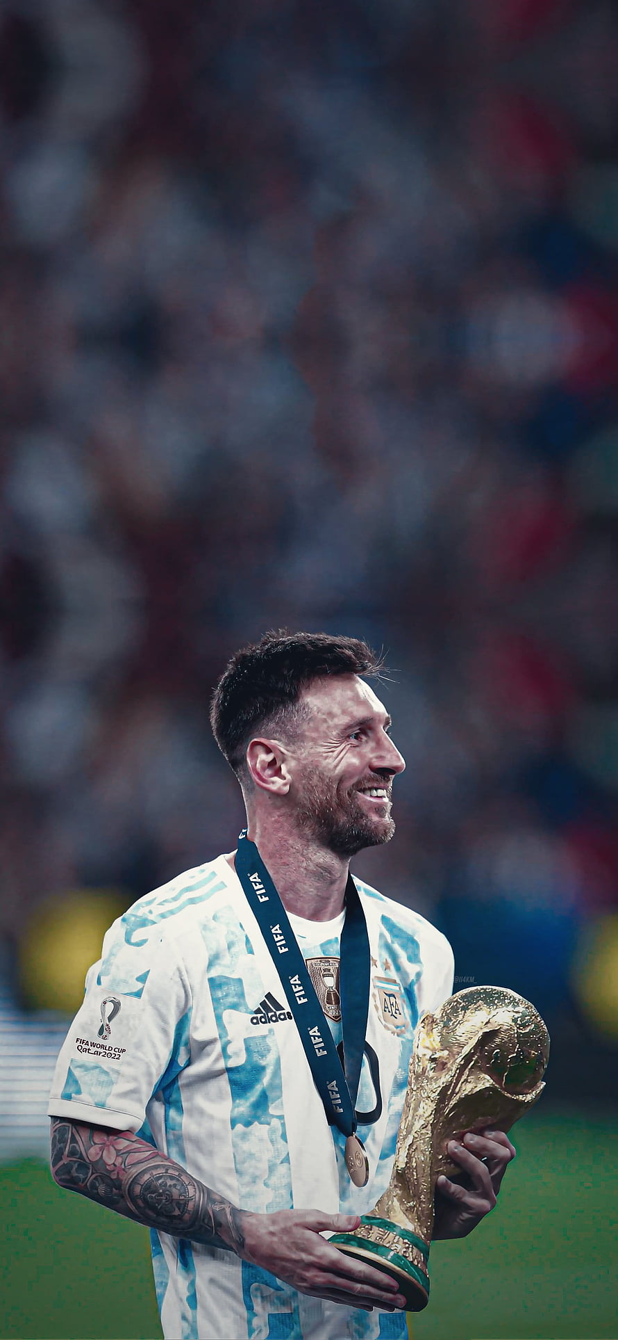 Lionel Messi Holding The FIFA World Cup Trophy In Argentina Jersey HD phone wallpaper