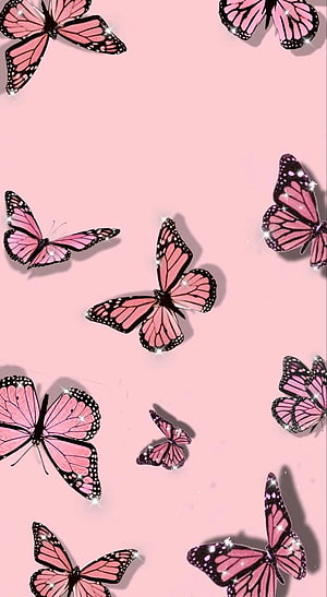 Cute Aesthetic Pink Butterfly Pattern with Sparkling Accents on Soft Background HD phone wallpaper