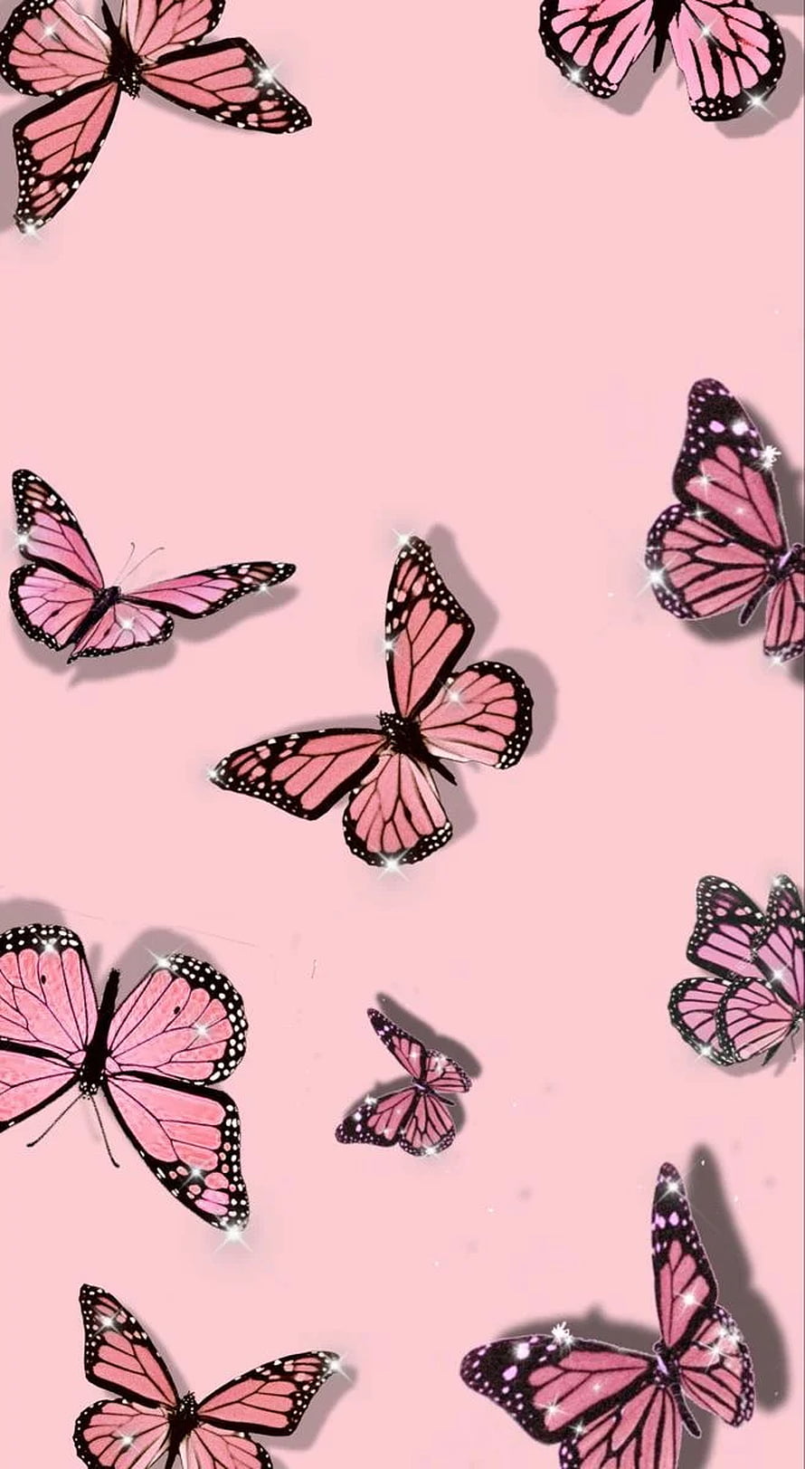 Cute Aesthetic Pink Butterfly Pattern with Sparkling Accents on Soft Background HD phone wallpaper